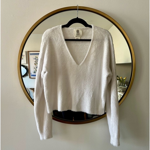 South Moon Under Sweaters - White fuzzy sweater - Size Large
